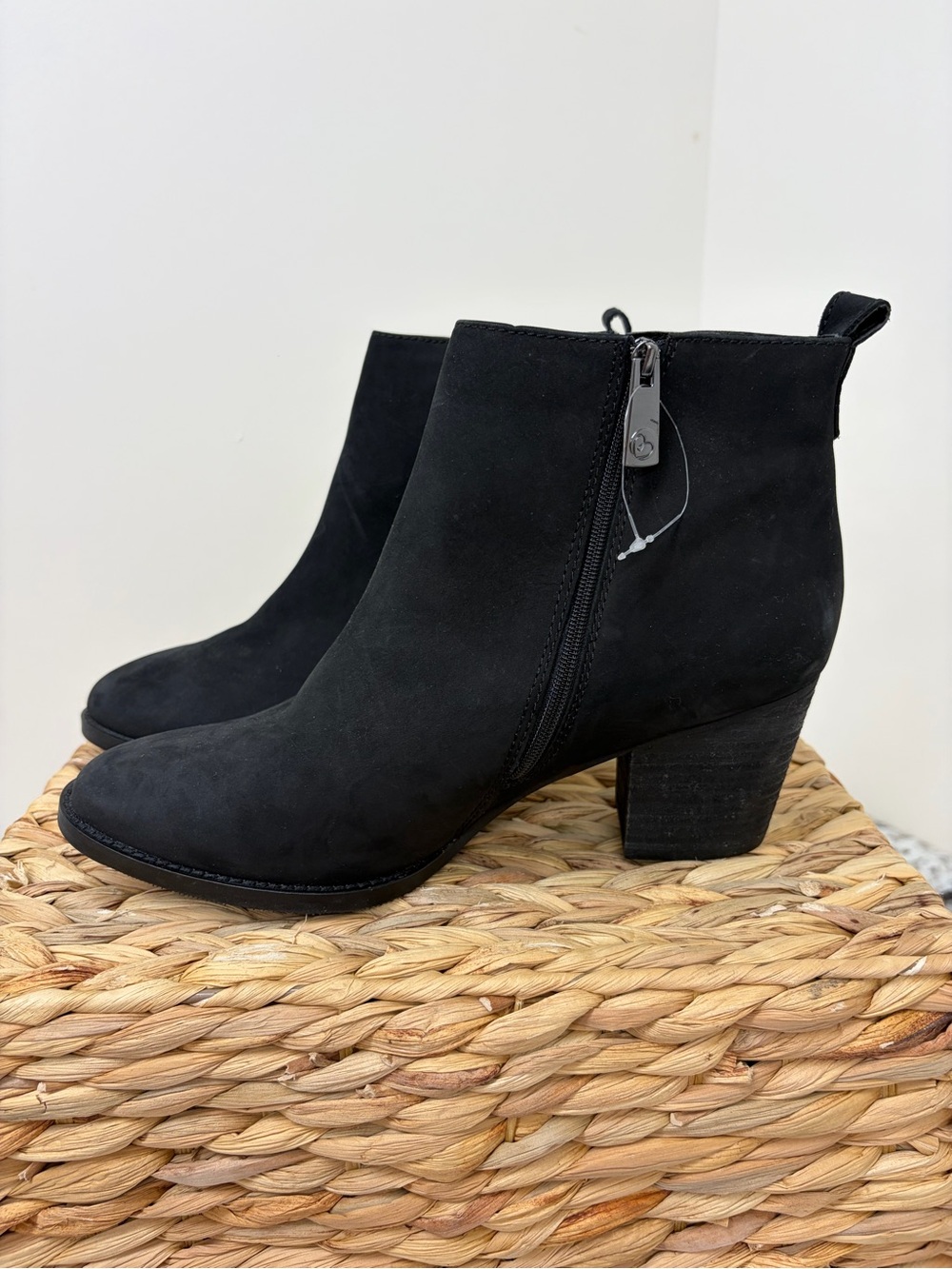 Blondo Black Suede Side-Zip Block Heel Ankle Boots